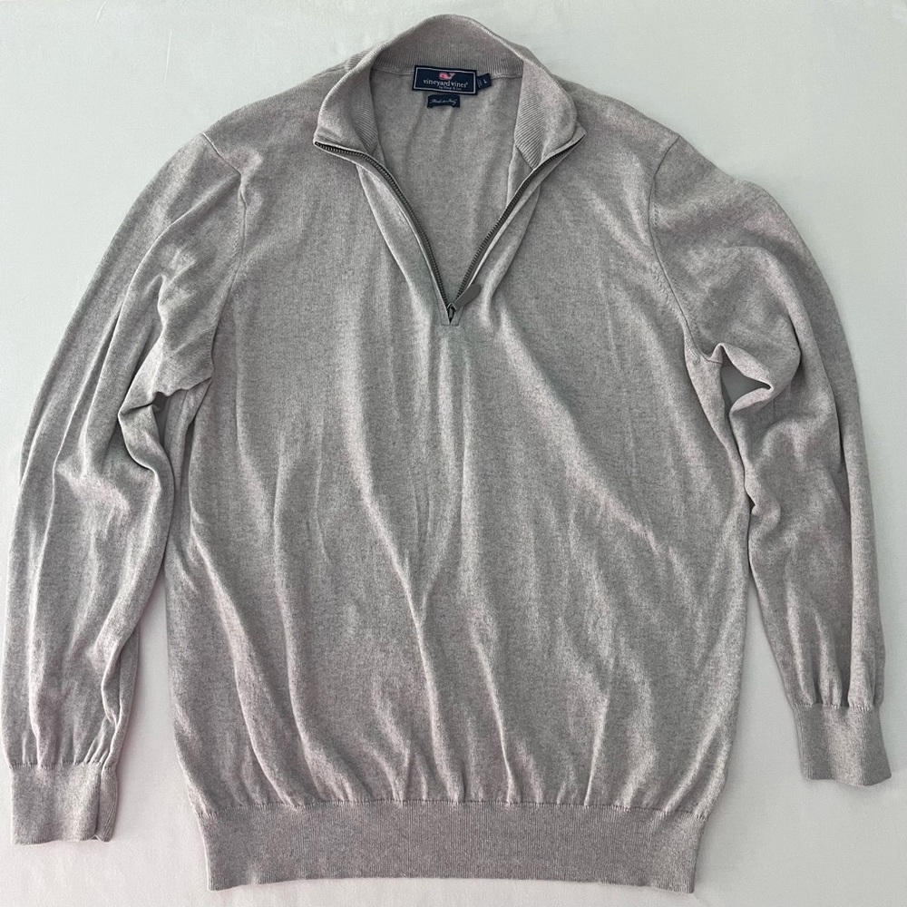 VINEYARD VINES Grey Classic Cotton Cashmere Quarter Zip Men’s Sweater size L